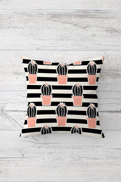 linazaitun Cactus and Triangle Patterned Concealed Zippered Throw Pillow Cover Sofa Pillow Cover Set (4pcs)