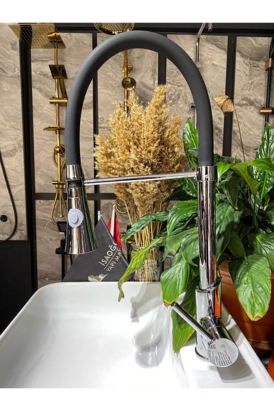 İSAOĞLU YAPI Spiral Kitchen Faucet Silver Black Extending System Sink Faucet Industrial Kitchen Faucet