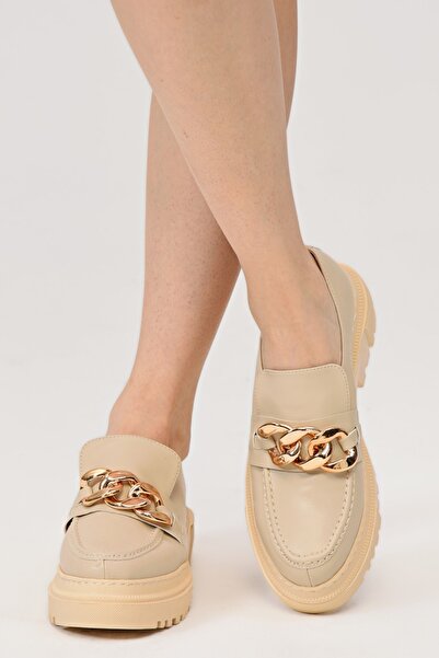 MJORA Bej Kalın Taban Zincir Detay Ayakkabı