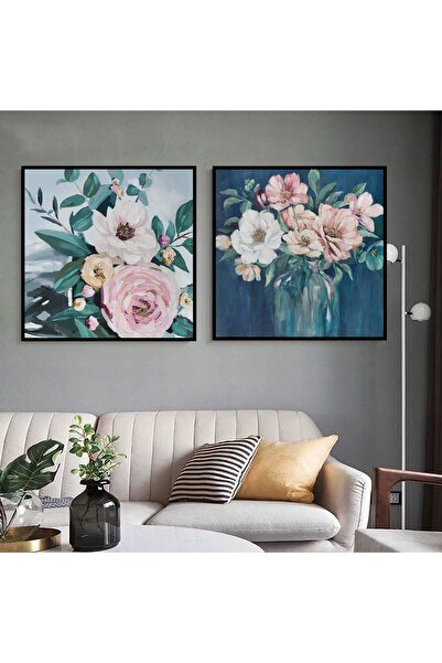 Markazip Siyah Metal Çerçeveli 70x70cm Ikili Kanvas Tablo H52-k-s