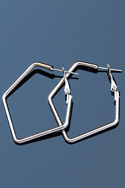 Rua Jewelry أقراط فضية اللون بمشبك خماسي 2 مم Y4cm / G3.5cm