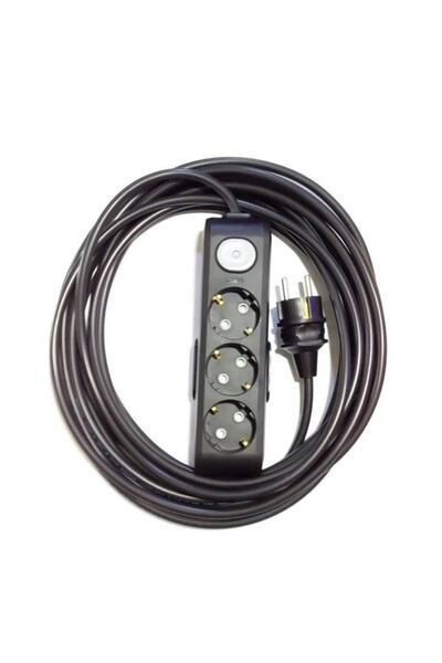 VİKO Üçlü Anahtarlı Çocuk Korumalı Grup Priz Siyah 10 Metre Uzatma Kablo