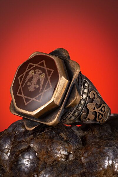 Anı Yüzük Özel Sekizgen Tasarım Selçuklu Kartallı Osmanlı Yüzüğü Gümüş Erkek ...