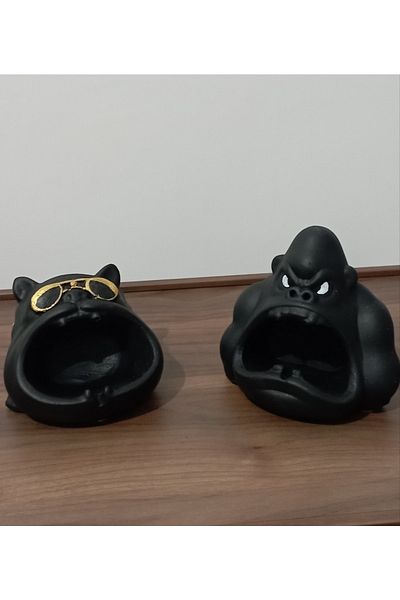 HUNATASARIM Decorative 2-Piece Ashtray Dog and Gorilla