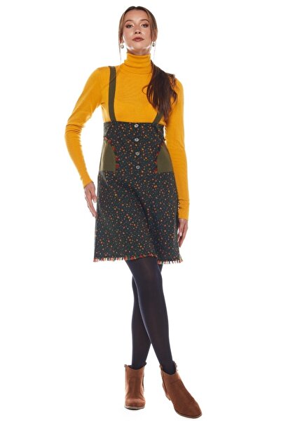 Newbutix Pazen Haki Salopet Desenli Kısa Etek