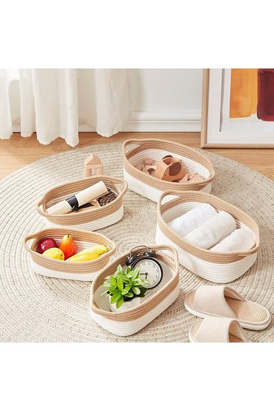 MaVaux 5 Pieces Natural Cotton Organize Basket - Bathroom and Kitchen Storage Box