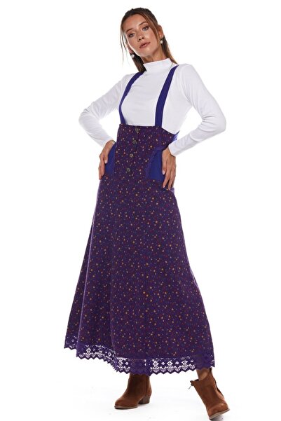 Newbutix Pazen Mor Salopet Çıtır Desen Uzun Etek