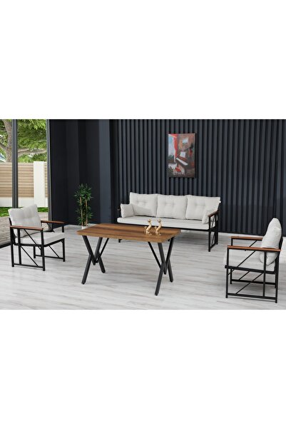 Kırlenta Liva 3+1+1 + Masa Krem Bahçe Mutfak Balkon Mobilyası Takımı