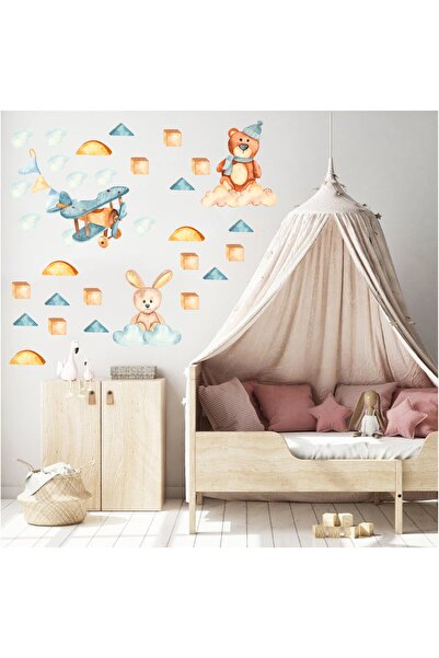 Aysprint Autocolant de perete cu jucării din lemn și forme geometrice