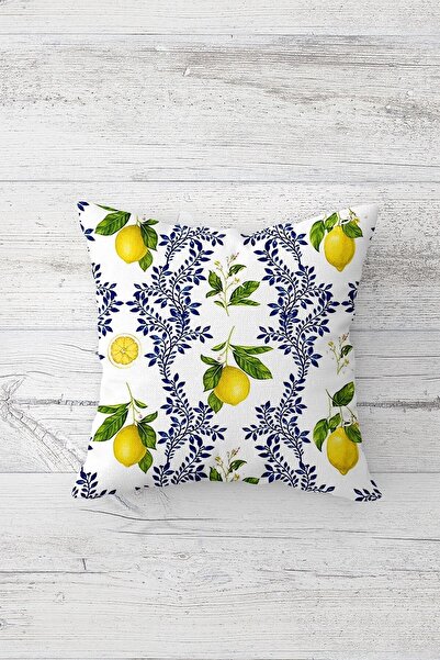on the clouds Lemon and Lemon Flowers Patterned Hidden Zippered Throw Pillow Cover Sofa Pillow Cover Set (4pcs)