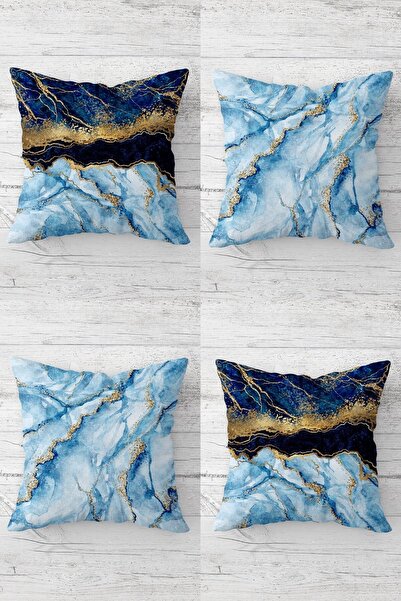 Pelangi طقم غطاء وسادة للأريكة بسحاب مخفي مخطط باللون الذهبي بنمط رخامي (4 قطع)