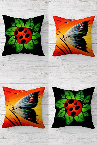 Fortuna Ladybug And Butterfly Concealed Zippered Throw Pillow Cover Seat Pillow Cover Set(4pcs)