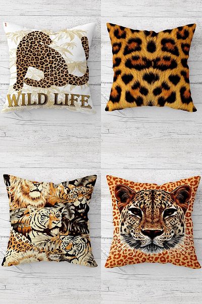 Pelangi Leopard Patterned Combination Hidden Zippered Throw Pillow Cover Sofa Pillow Cover Set (4pcs)