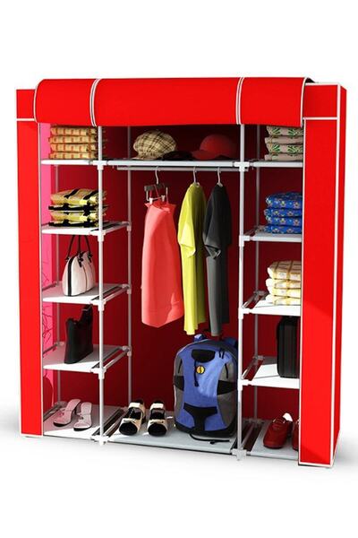 RUSTİKEVDECORART Çift Yandan Raflı Çok Amaçlı Bez Dolap Süper Ürün Gardırop Elbise Ayakkabı Dolabı Bez Dolap