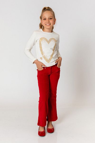 incity Girl's Red Wide Leg Velvet Trousers
