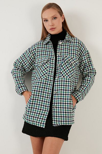 Lela Checked Regular Fit Buttoned Shirt Jacket Shirt Jacket 42190497