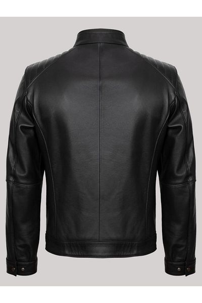 Derimont's Genuine Leather Black Front Zippered Embroidered Men's Leather Jacket