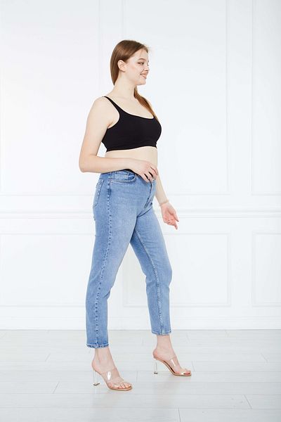 cracpot Plus Size Mom Jeans with Back Pocket Plate Detail