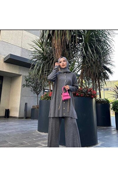 MODAMÜNASİP طقم قميص نسائي رائع بأزرار أمامية وبنطلون تونيك مضلع