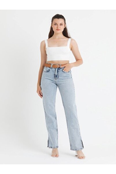 cracpot Mavi Düz Paça Orta Likralı Pantolon (Kemer Dahil)