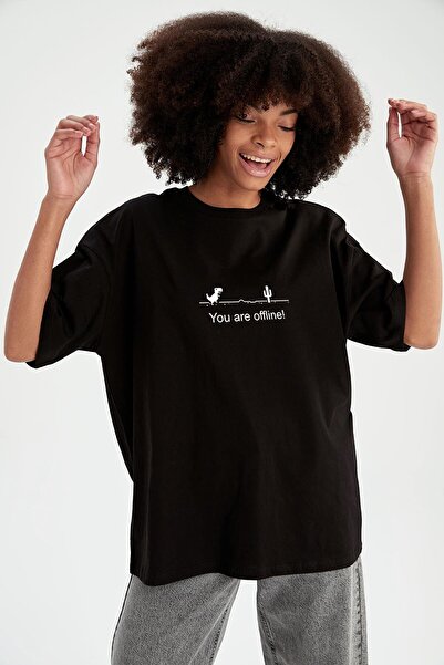 ADEGO تي شيرت نسائي قطني كبير الحجم برقبة دائرية وطبعة Front You Are Offline ...