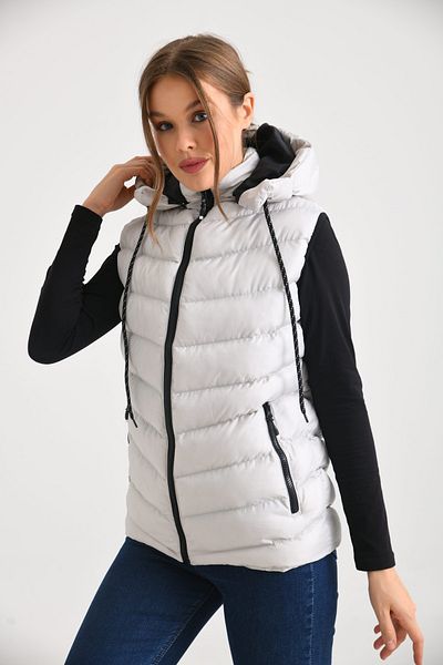 WAPP Unisex Stone Color Gel Filling Removable Zipper Hooded Daily Inflatable Vest