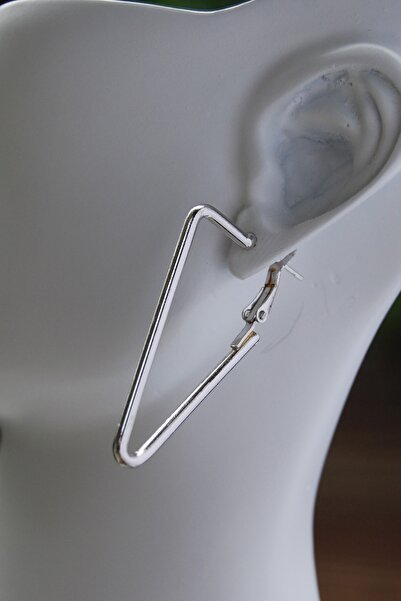 Rua Jewelry Gümüş Renk Ters Üçgen Klipsli Küpe 2mm Y4cm/g2cm