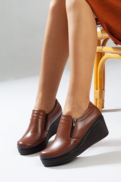 DERİMİSS Kadın Taba Hakiki Deri Ortopedik Ayakkabı