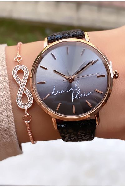 Daniel Klein Brand Rose Black Color Women's Wristwatch - Bracelet Gift