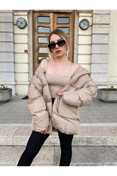 La Querta Γυναικείο παλτό μεγάλου μεγέθους διπλής τσέπης με κουκούλα