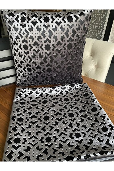 NURHAN HOME COLLECTION 2 Adet Füme Renk Içi Siyah Saten Kare Kırlent Kılıfı