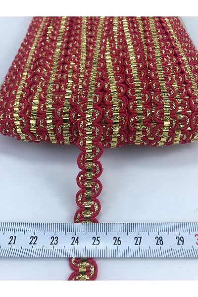 Hobigram 5 Meters Packaging Gold Red Detailed Zigzag Water Stone for Ornament Edge Trim – Decorative Ribbon – D