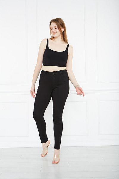 cracpot Black Wide Size Lycra High Waist Skinny Trousers