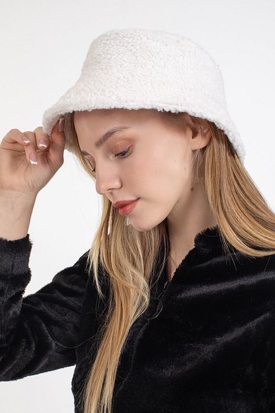 LadyColor Κρέμα μοντέλου Bucket από σγουρό βελούδινο καπέλο