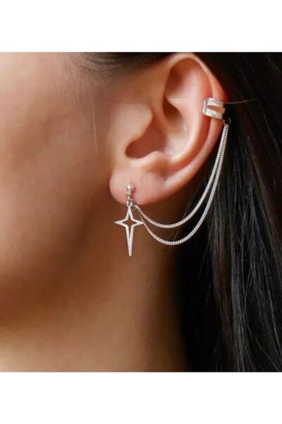 TakıConcept Üstten Deliksiz Kutup Yıldızı Sallantılı Kıkırdak Küpe