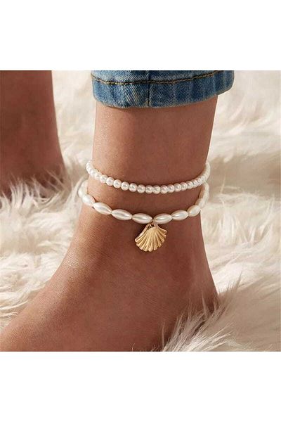 İPAR AKSESUAR Cream Pearl Shell Anklet