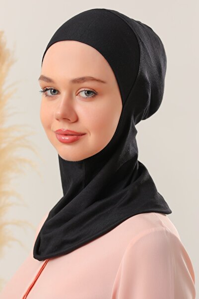 Melodi Scarf Kadın Tesettür Boyunluklu Hijab Bone Likralı Esnek Ninja Bone Siyah
