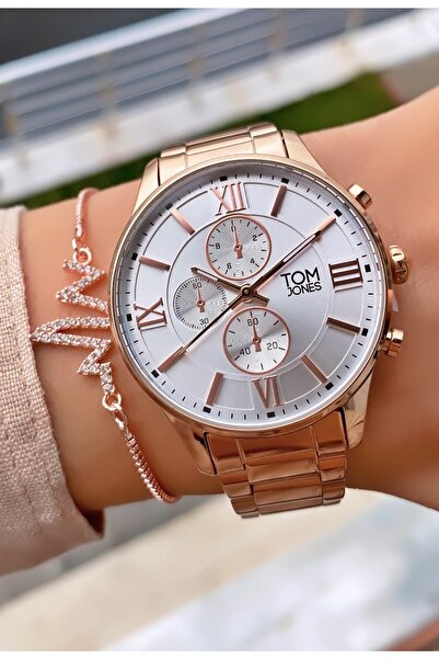 Tom Jones ساعة يد نسائية بلون ذهبي وردي - هدية سوار