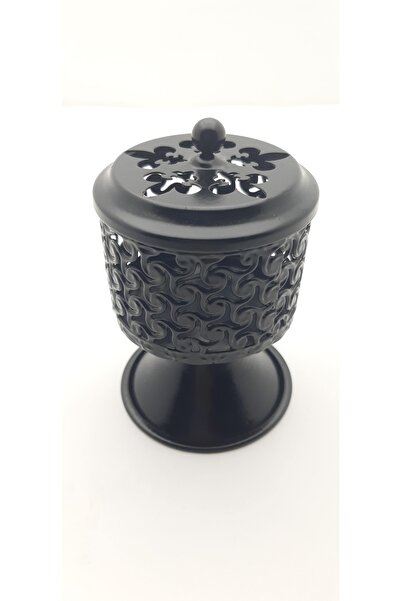 Genel Markalar Dekoratif Şık Siyah Renkte Kapaklı Metal Tütsülük Model 01