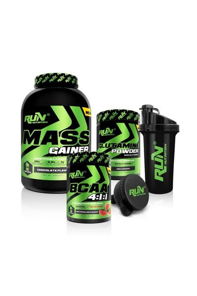 Run Nutrition Weight Increase, Volume Increase and Energy Package 2 (MASS GAINER 3KG, GLUTAMINE, BCAA CARPIDE) - 2 Gifted