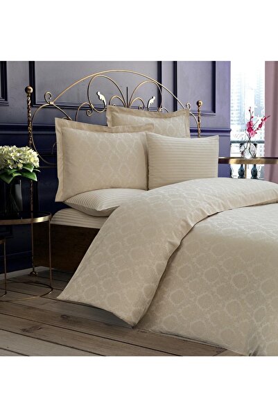 Finezza Țesătură jacquard din bambus Monaco, bej, dublu. Set lenjerie de pat ...