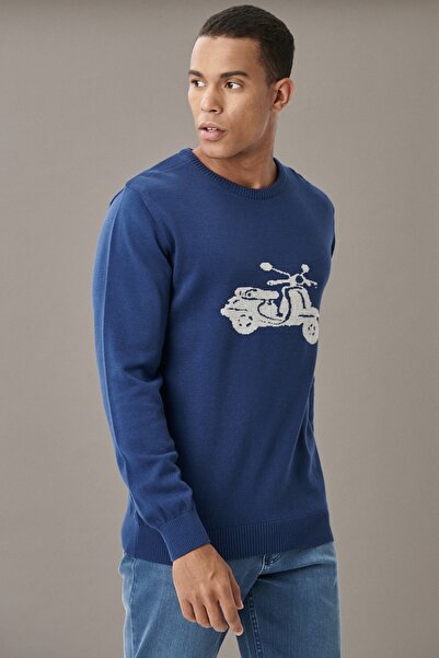 AC&Co / Altınyıldız Classics Ανδρικό πλεκτό πουλόβερ Indigo-a.gr Standard Fit με μοτίβο από 100% βαμβάκι