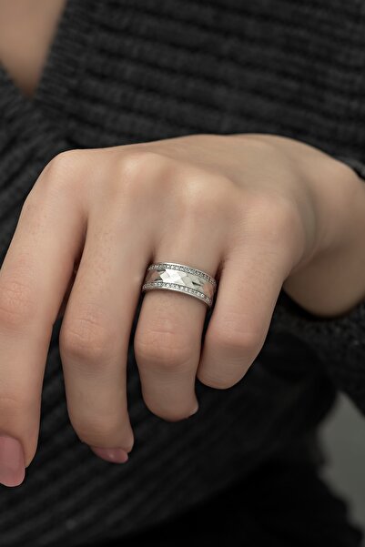 ALYANSEVİM Yeni Tasarım Taşlı 925 Gümüş Tek Alyans Yüzük