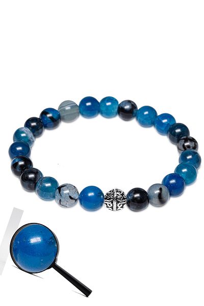 Tesbih Atölyesi Aaa Certified Blue Agate Stone Natural Bracelet - Silver Apparatus