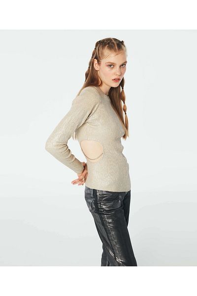Twist Shiny Textured Cutout Sweater