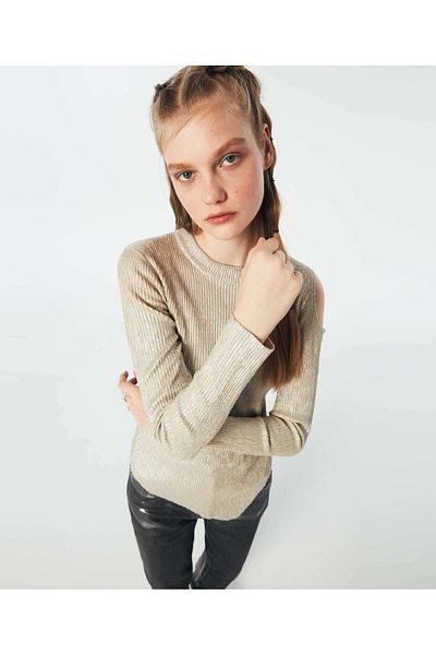 Twist Shiny Textured Cutout Sweater