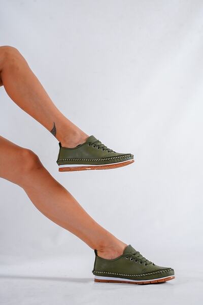 Deripabuc Genuine Leather Khaki Women's Leather Ballerinas Dp16-0061