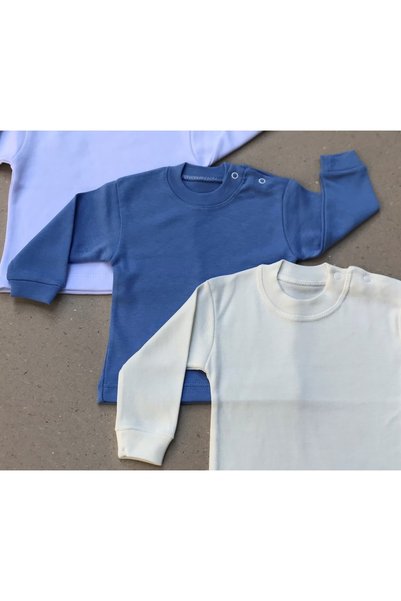 bebedino Long Sleeve Baby Top (PACK OF 3) (WHITE, DARK BLUE, CREAM) 0-24 Months