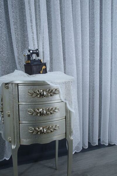 PERDECITY Sand Pattern Jacquard Tulle Curtain 1/2 Sparse Pleat 300x260 cm