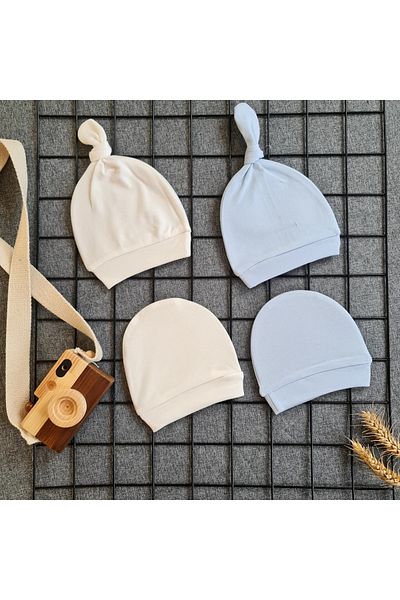UmBaby Cotton Combed Newborn Baby Beanie Hat 4-Piece